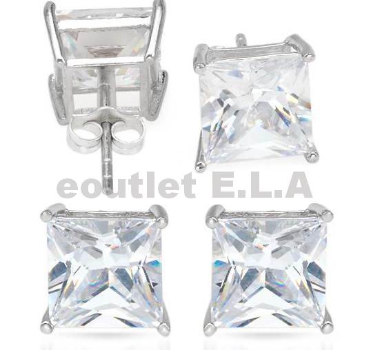 16CT PRINCESS CZ SOLID SILVER STUDS-11mm